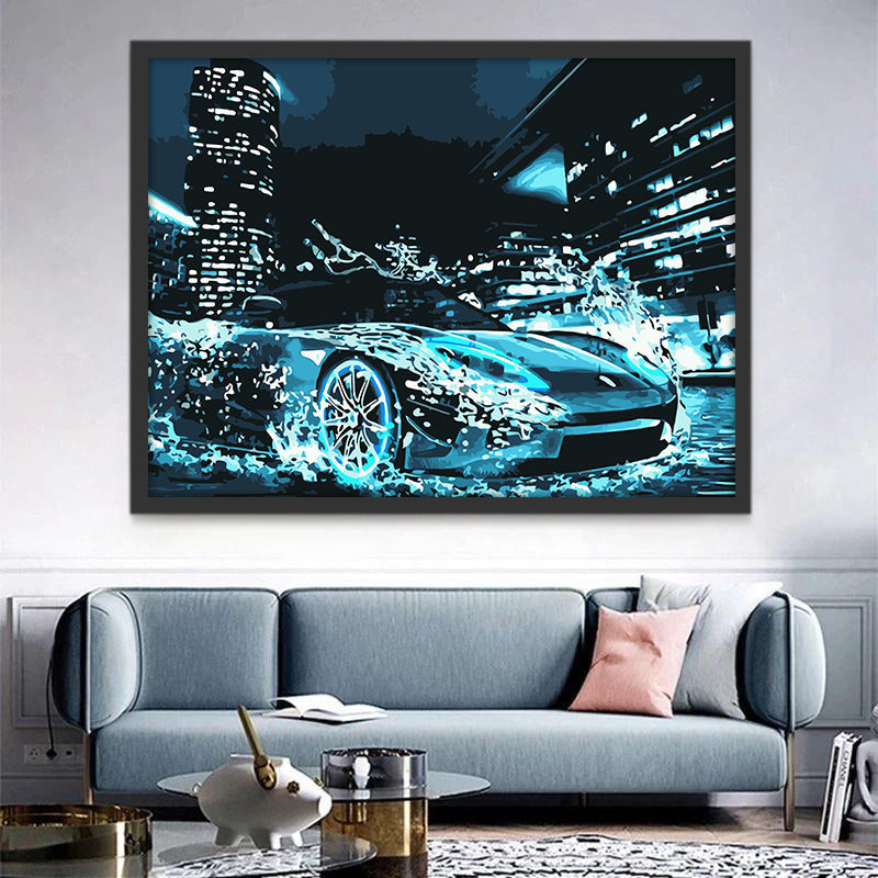 Vehículo Azul en la Ciudad Nocturna Pintar por Números