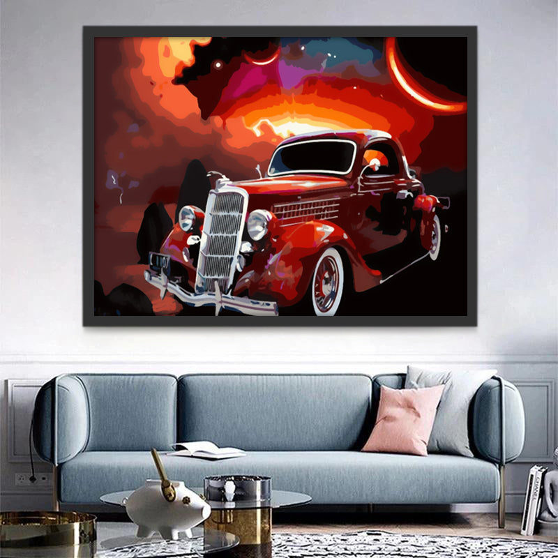 Vehículo Rojo en la Noche Pintar por Números