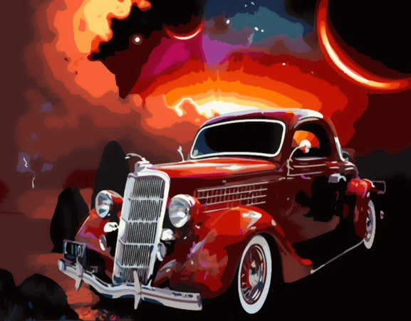 Vehículo Rojo en la Noche Pintar por Números
