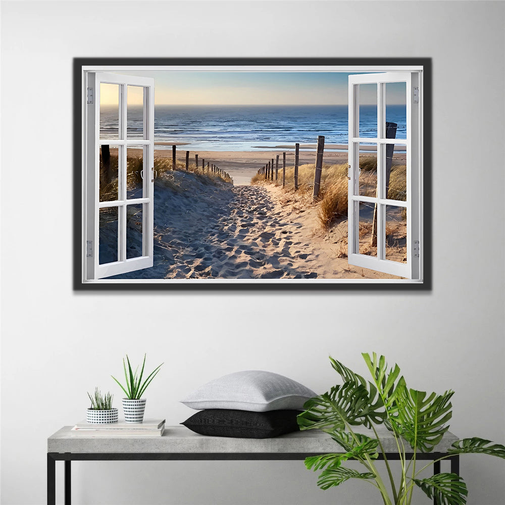 Ventana Blanca y Arena y Mar Pintar por Números