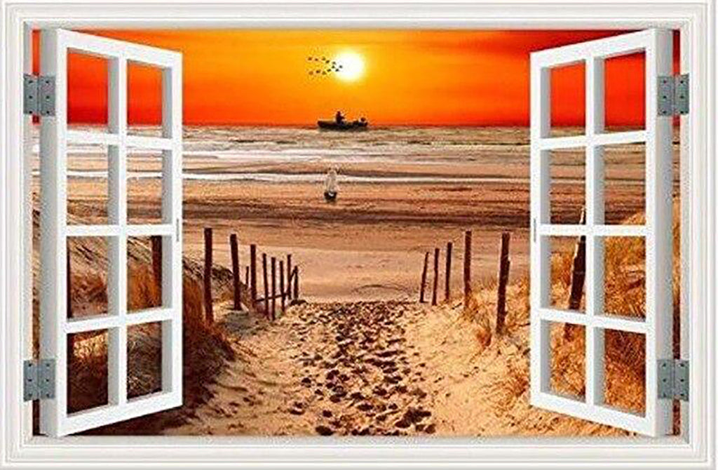 Ventana Blanca y Puesta del Sol Pintar por Números