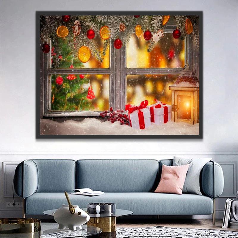 Ventana con Decoraciones Navideñas Pintar por Números