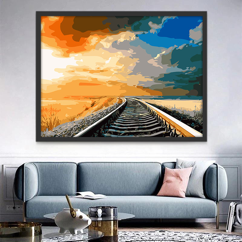 Vía de Tren y Puesta del Sol Pintar por Números