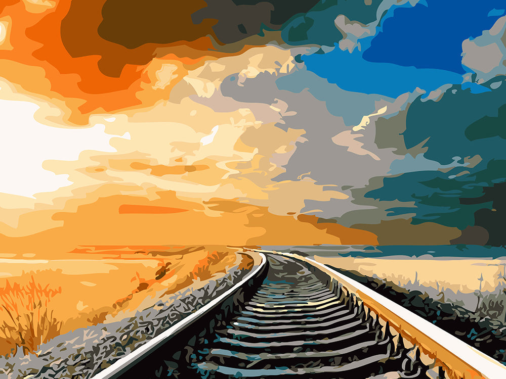 Vía de Tren y Puesta del Sol Pintar por Números