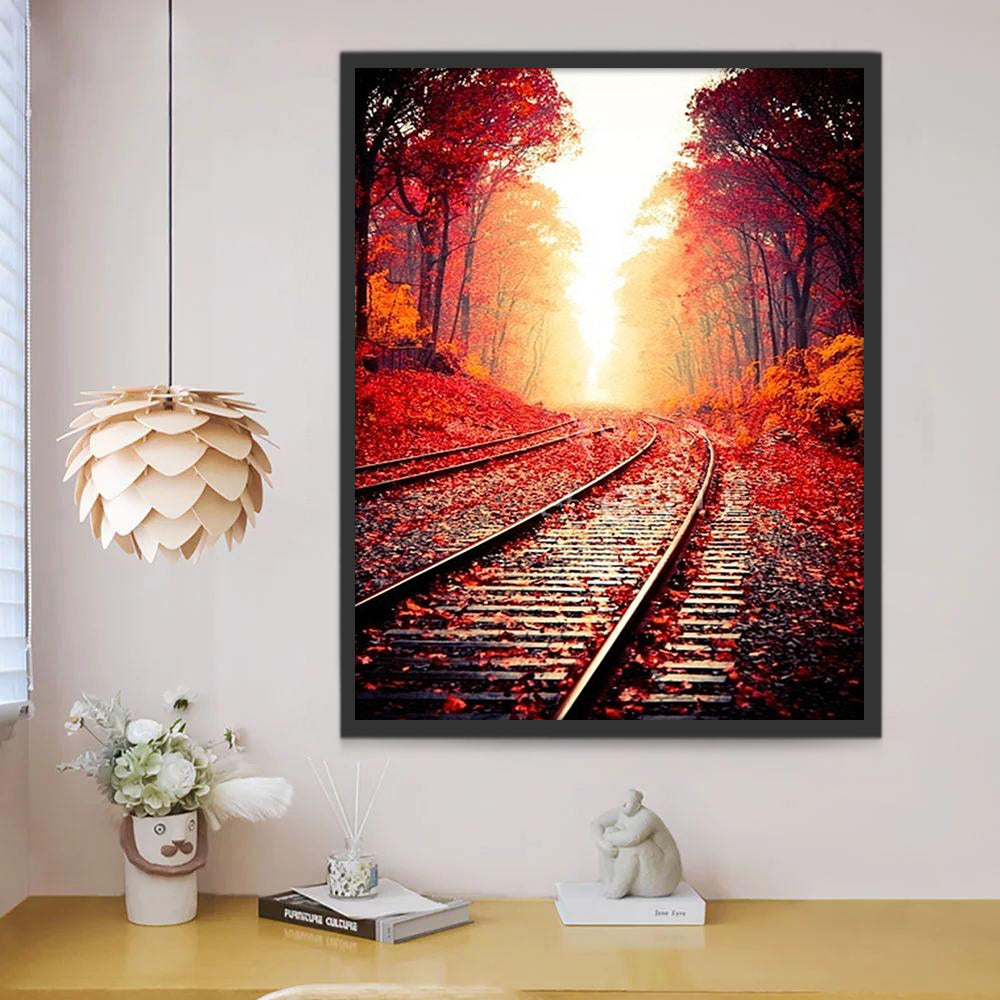 Vías de Tren en el Bosque Otoñal Pintar por Números