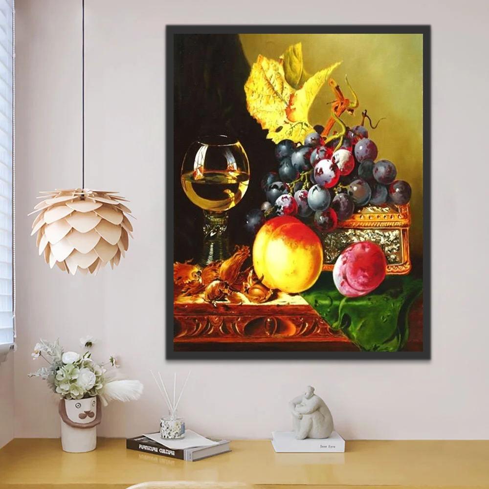 Vino Blanco en Copa Alta y Frutas Pintar por Números