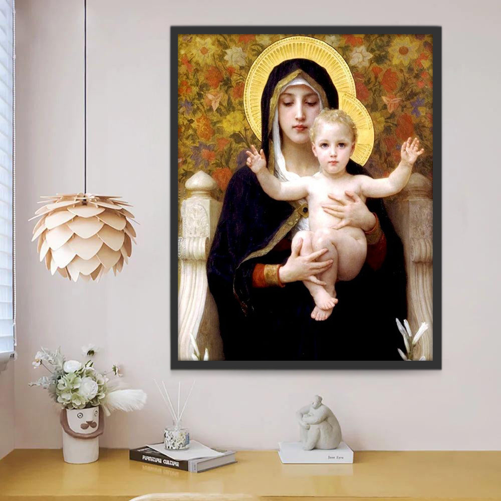 Virgen María Abrazando el Niño Jesús Pintar por Números