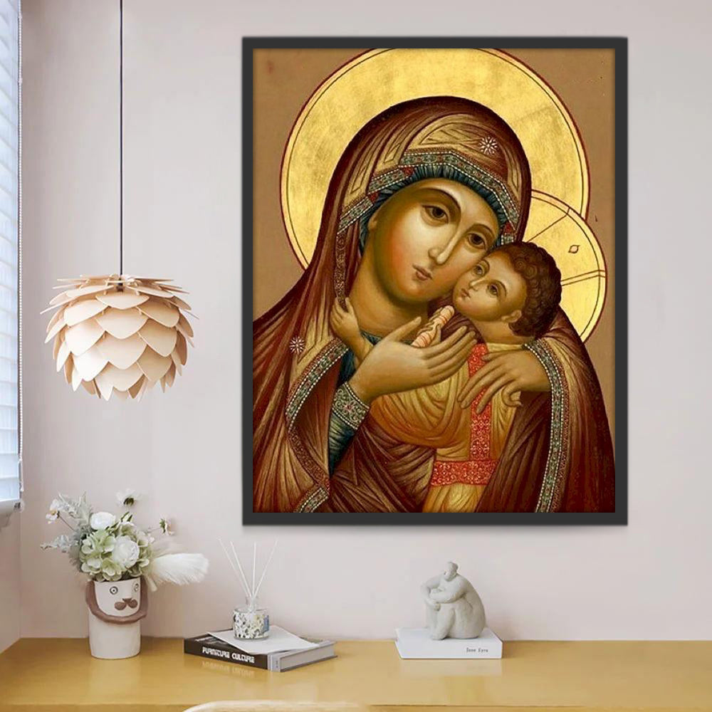 Virgen María con el Niño Jesús en Brazos Pintar por Números