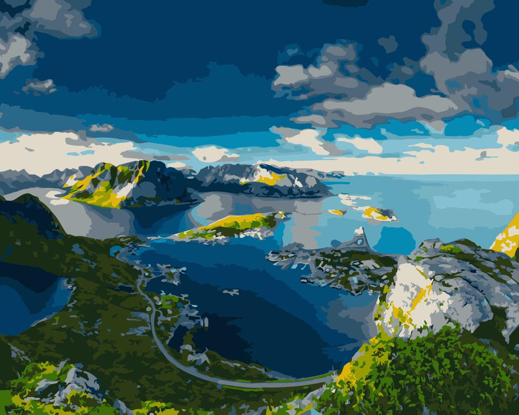 Vista Panorámica de Montañas y Océano Pintar por Números