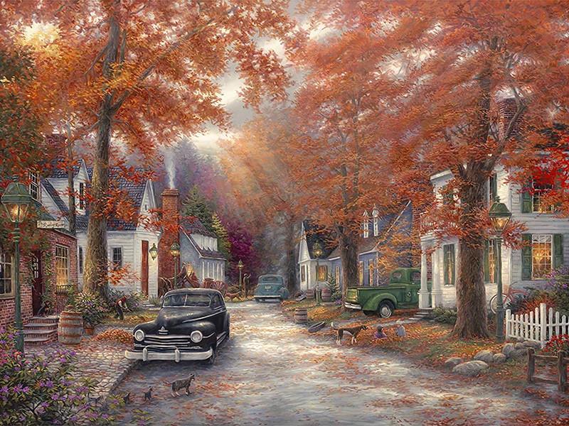 Viviendas Urbanas y Árboles de Otoño Pintar por Números