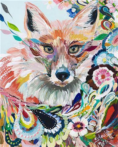 Zorro Colorido con Flores y Plumas Pintar por Números