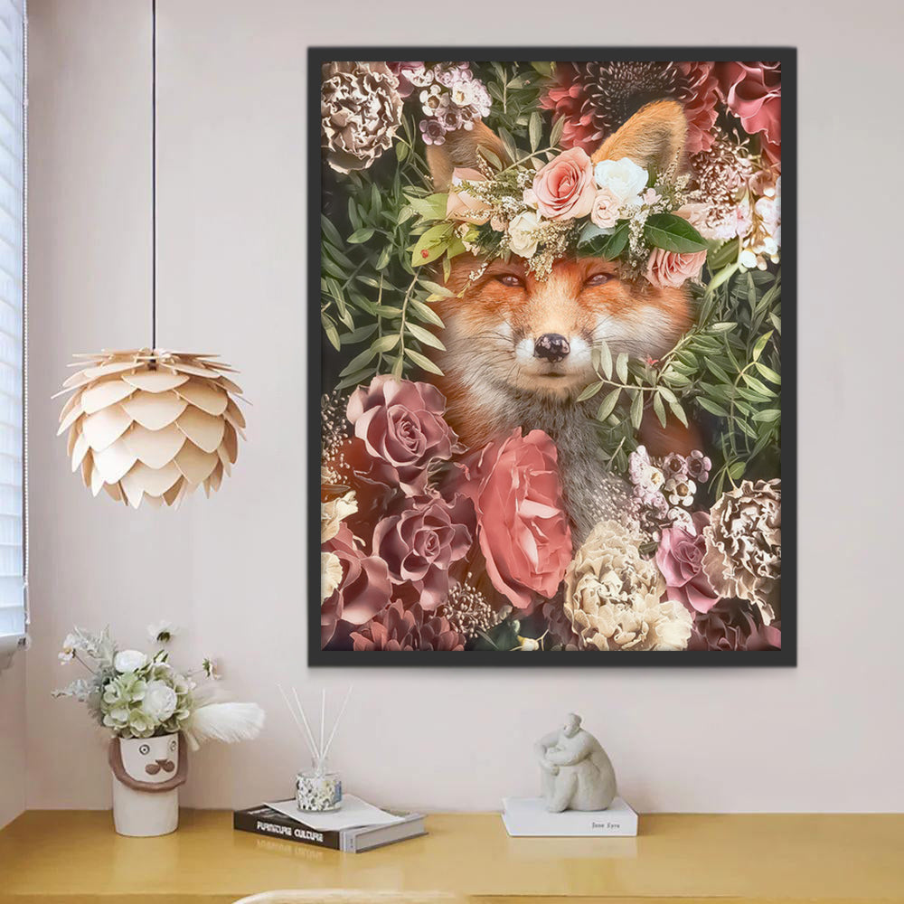 Zorro entre Flores Diversas y Hojas Verdes Pintar por Números