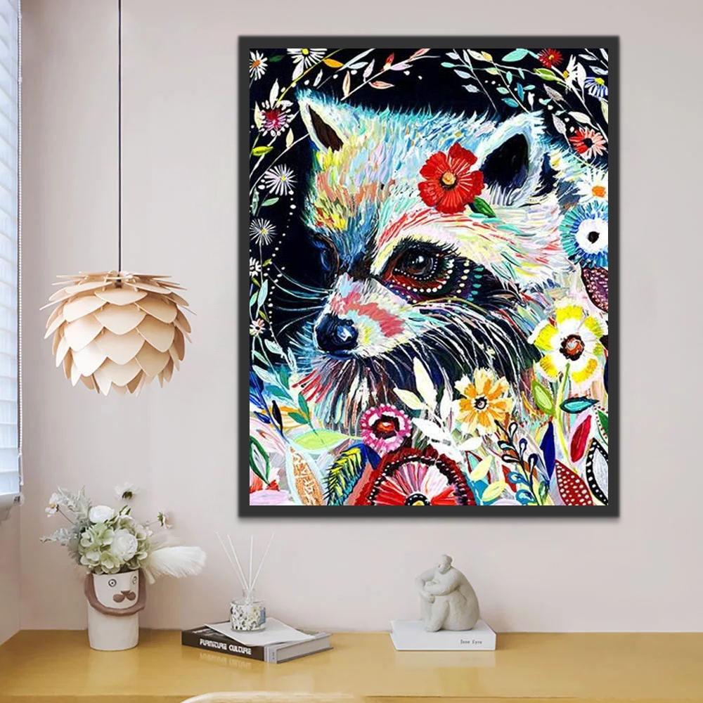 Zorro Pequeño Colorido Rodeado de Flores y Hojas Pintar por Números