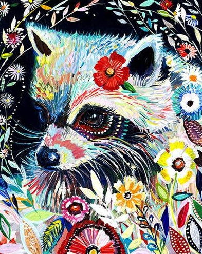 Zorro Pequeño Colorido Rodeado de Flores y Hojas Pintar por Números
