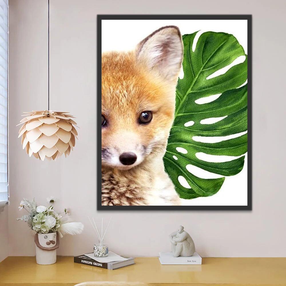 Zorro Pequeño y Hoja de Monstera Deliciosa Pintar por Números