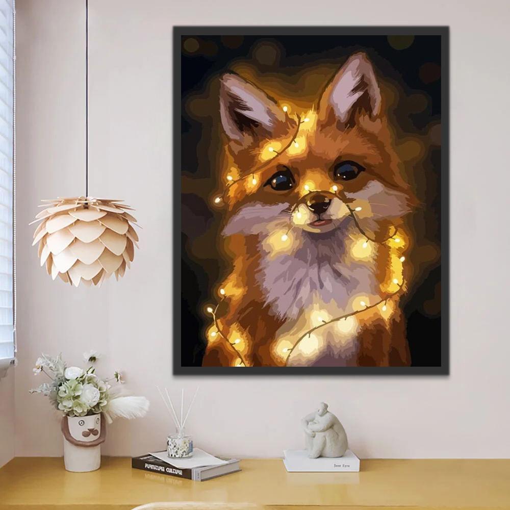 Zorro Rojo Adorable Rodeado de Luces Pequeñas Pintar por Números