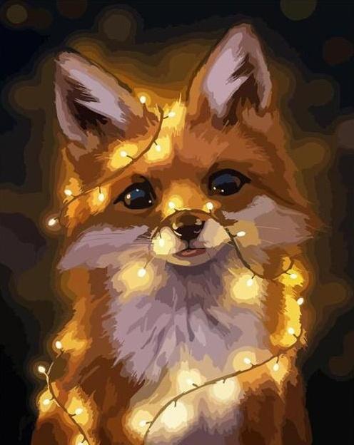 Zorro Rojo Adorable Rodeado de Luces Pequeñas Pintar por Números