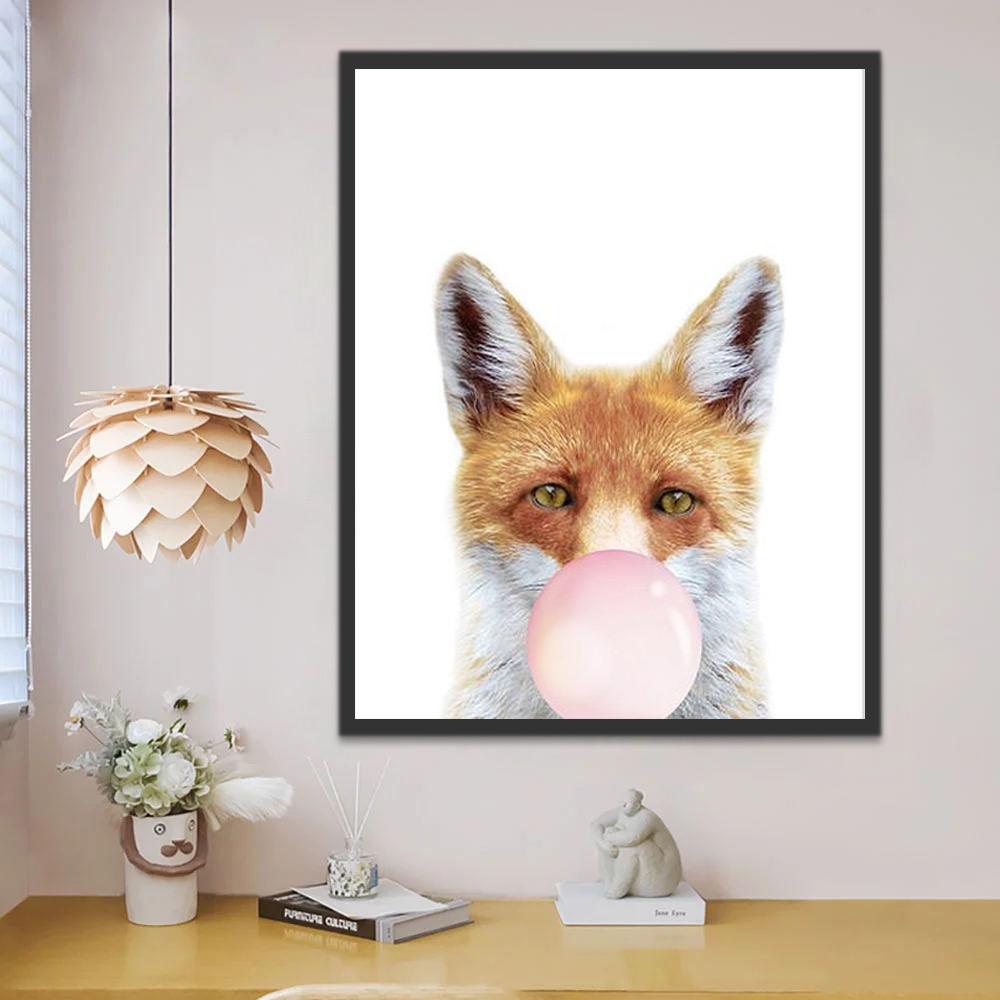 Zorro Rojo con Burbuja Rosada de Chicle Pintar por Números