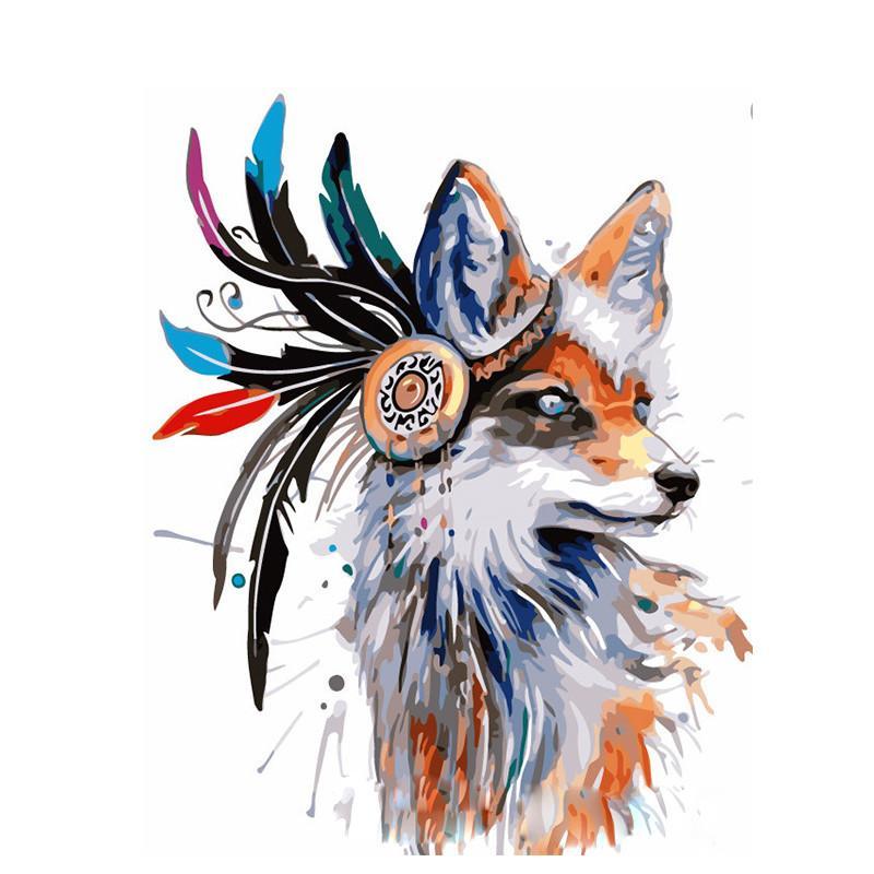Zorro Rojo con Tocado de Plumas Pintar por Números