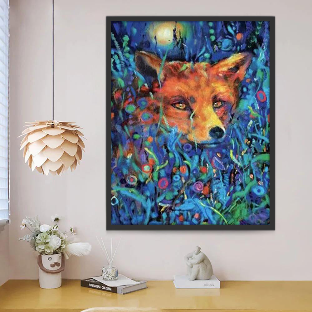 Zorro Rojo entre Prado Azul de Flores Pintar por Números