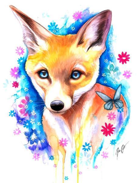 Zorro Rojo Lindo Rodeado de Flores y Mariposas Pintar por Números