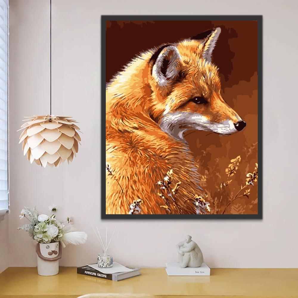 Zorro Rojo Mirando Detrás en Hierba Salvaje Pintar por Números