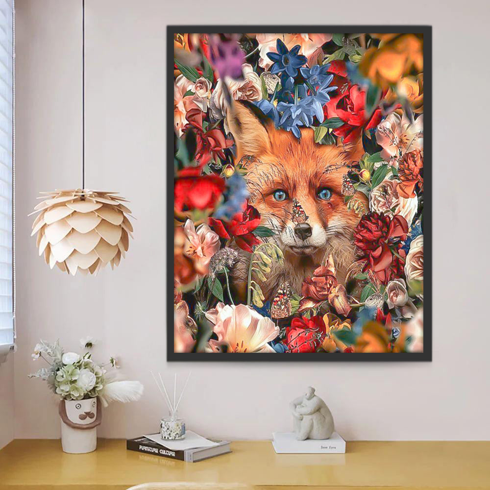 Zorro Rojo Rodeado de Flores de Colores Diversos Pintar por Números