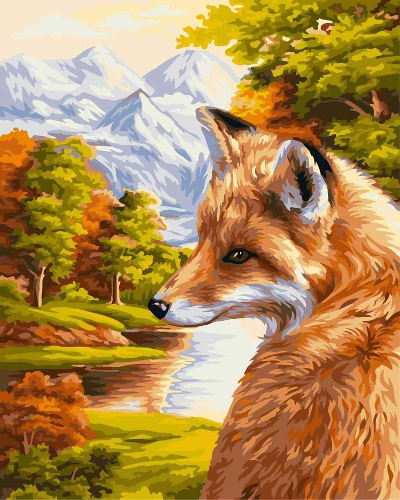 Zorro Rojo y Bosque y Montaña Invernal Pintar por Números