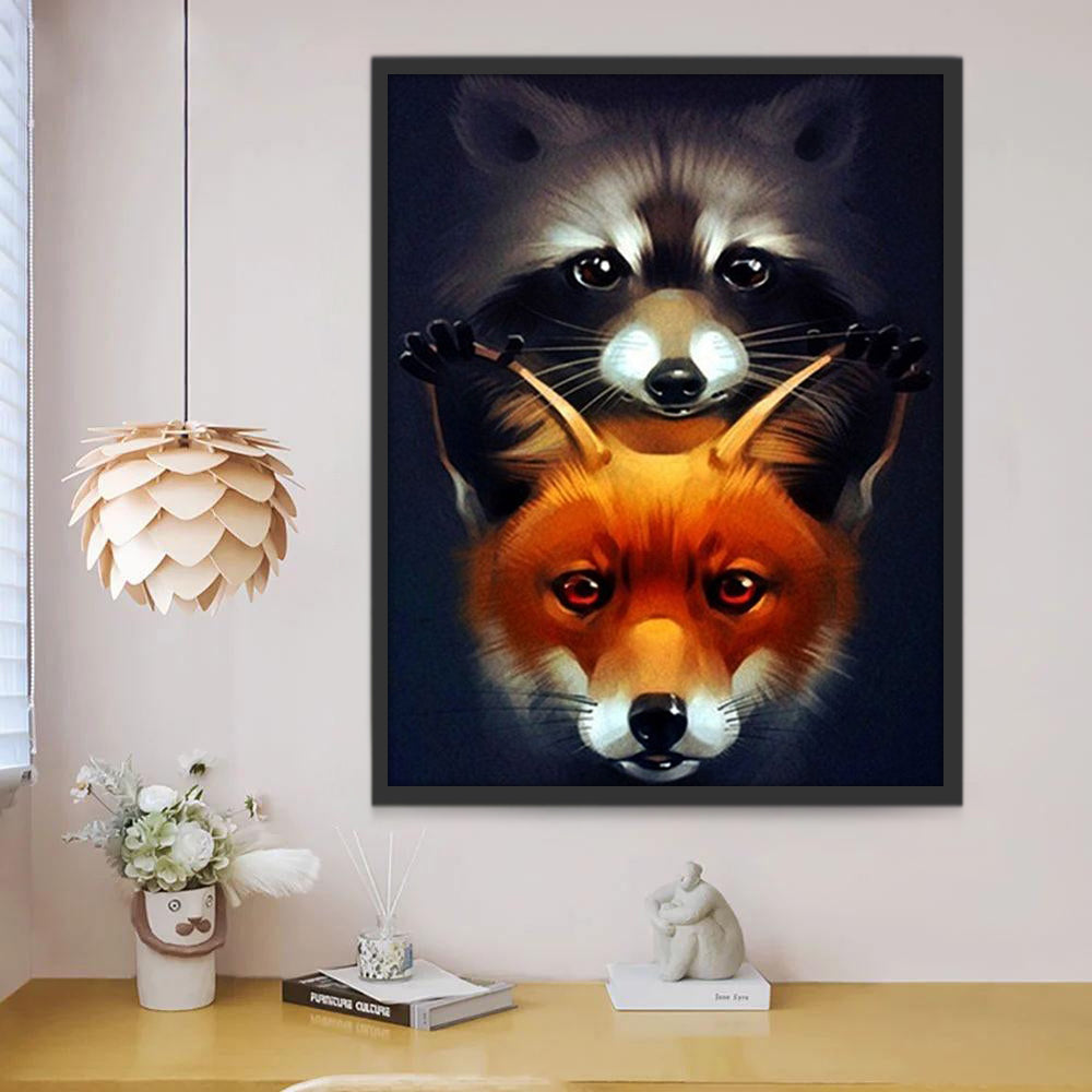 Zorro Rojo y Mapache con Fondo Negro Pintar por Números